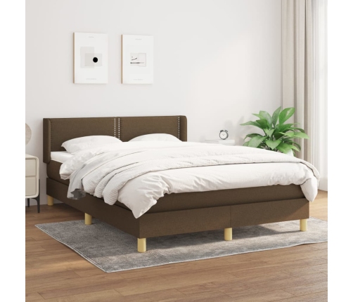 Cama box spring con colchón tela marrón oscuro 140x190 cm