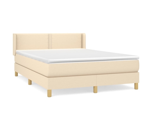 Cama box spring con colchón tela color crema 140x190 cm