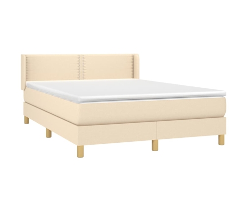 Cama box spring con colchón tela color crema 140x190 cm