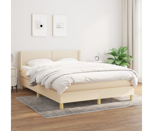 Cama box spring con colchón tela color crema 140x190 cm