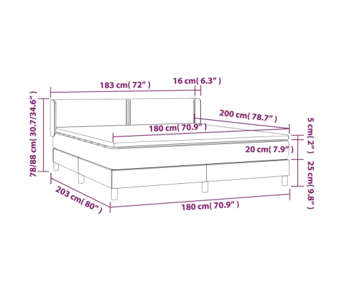 Cama box spring con colchón tela marrón oscuro 180x200 cm