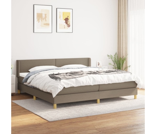 Cama box spring con colchón tela gris taupe 200x200 cm