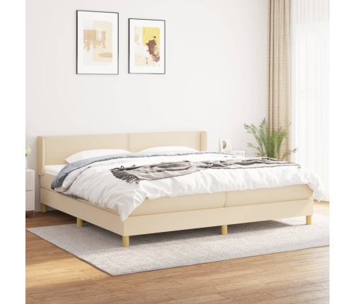 Cama box spring con colchón tela color crema 200x200 cm