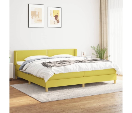 Cama box spring con colchón tela verde 200x200 cm