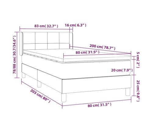 Cama box spring con colchón tela gris taupe 80x200 cm