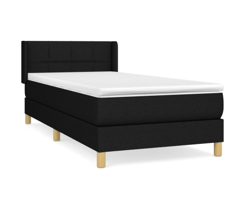 Cama box spring con colchón tela negro 90x190 cm