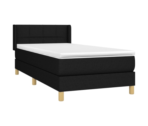 Cama box spring con colchón tela negro 90x190 cm