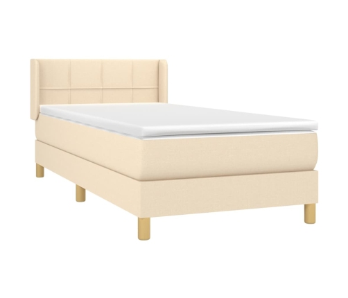 Cama box spring con colchón tela color crema 90x190 cm