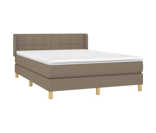 Cama box spring con colchón tela gris taupe 140x190 cm