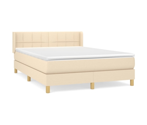 Cama box spring con colchón tela color crema 140x190 cm