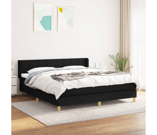 Cama box spring con colchón tela negro 160x200 cm