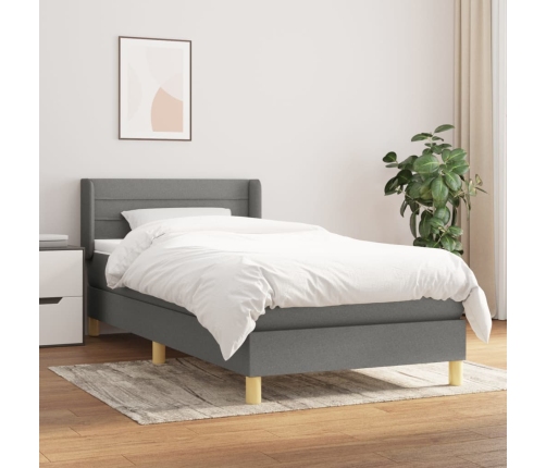 Cama box spring con colchón tela gris oscuro 90x200 cm