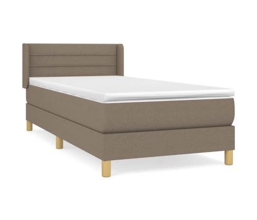 Cama box spring con colchón tela gris taupe 90x200 cm