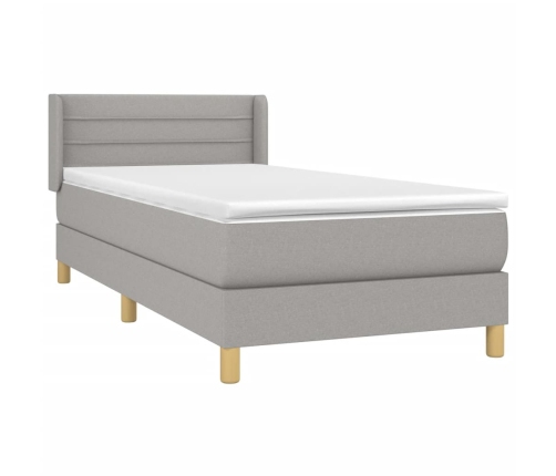 Cama box spring con colchón tela gris claro 100x200 cm