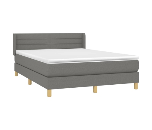 Cama box spring con colchón tela gris oscuro 140x190 cm