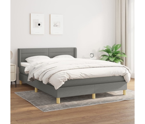 Cama box spring con colchón tela gris oscuro 140x200 cm