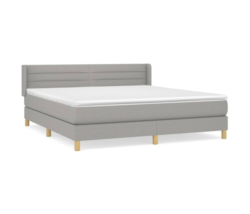 Cama box spring con colchón tela gris claro 160x200 cm