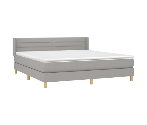 Cama box spring con colchón tela gris claro 160x200 cm