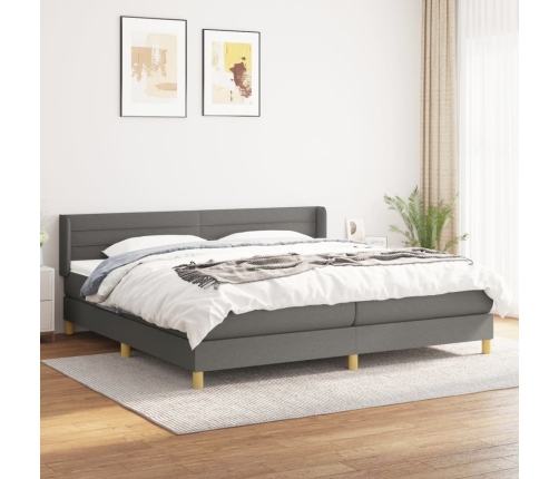 Cama box spring con colchón tela gris oscuro 200x200 cm