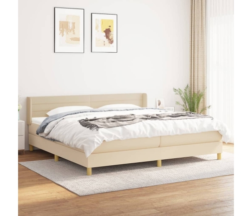 Cama box spring con colchón tela color crema 200x200 cm