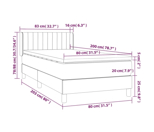 Cama box spring con colchón tela marrón oscuro 80x200 cm