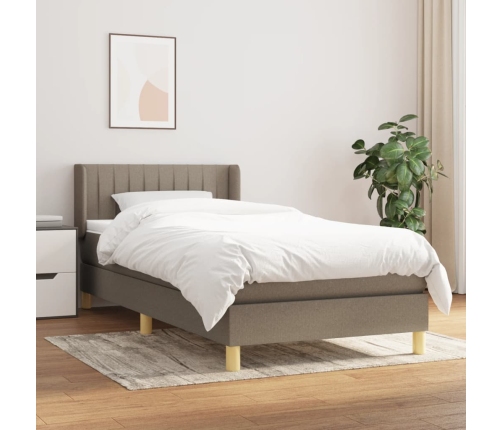 Cama box spring con colchón tela gris taupe 90x200 cm