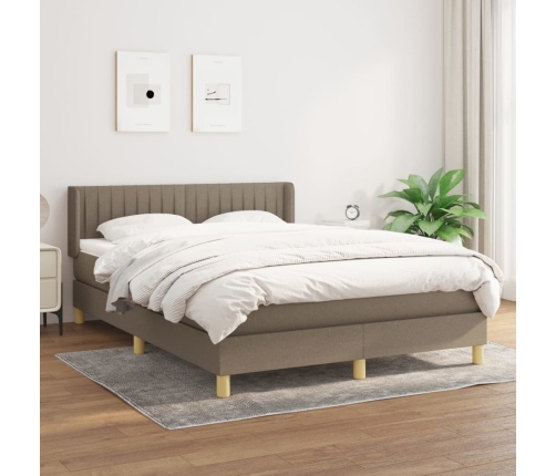 Cama box spring con colchón tela gris taupe 140x200 cm