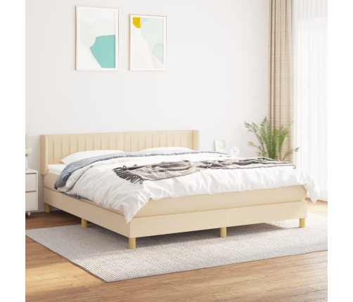 Cama box spring con colchón tela color crema 180x200 cm