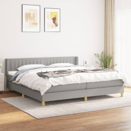 Cama box spring con colchón tela gris claro 200x200 cm