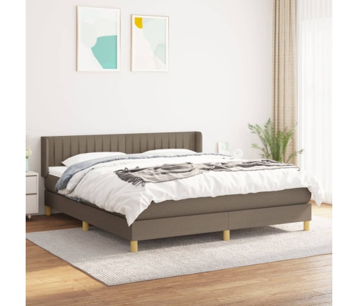 Cama box spring con colchón tela gris taupe 200x200 cm