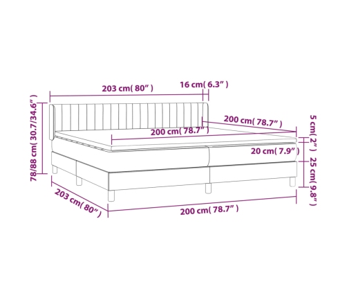 Cama box spring con colchón tela azul 200x200 cm