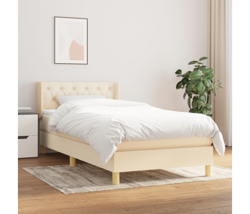 Cama box spring con colchón tela color crema 80x200 cm
