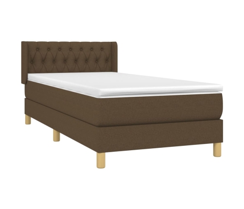 Cama box spring con colchón tela marrón oscuro 90x190 cm