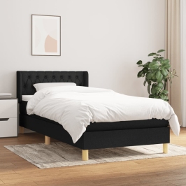 Cama box spring con colchón tela negro 90x200 cm