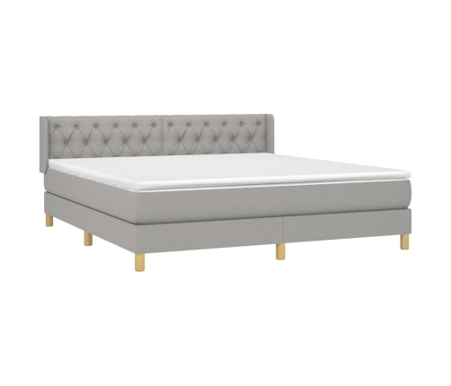 Cama box spring con colchón tela gris claro 160x200 cm