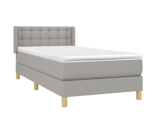 Cama box spring con colchón tela gris claro 80x200 cm