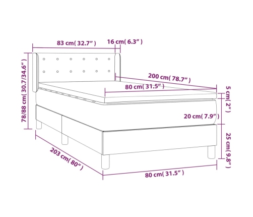 Cama box spring con colchón tela azul 80x200 cm