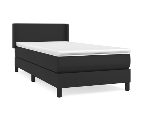 Cama box spring con colchón cuero sintético negro 80x200 cm