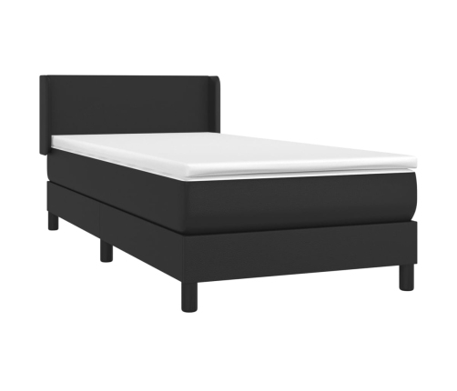 Cama box spring con colchón cuero sintético negro 80x200 cm