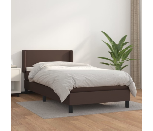 Cama box spring con colchón cuero sintético marrón 80x200 cm