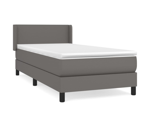 Cama box spring con colchón cuero sintético gris 80x200 cm