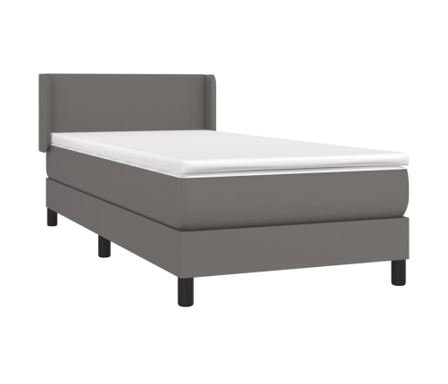 Cama box spring con colchón cuero sintético gris 80x200 cm