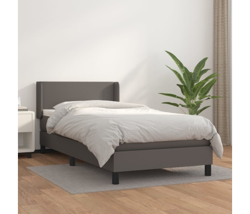 Cama box spring con colchón cuero sintético gris 80x200 cm