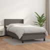 Cama box spring con colchón cuero sintético gris 90x190 cm