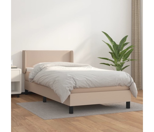 Cama box spring con colchón cuero sintético capuchino 90x190 cm