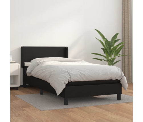 Cama box spring con colchón cuero sintético negro 100x200 cm