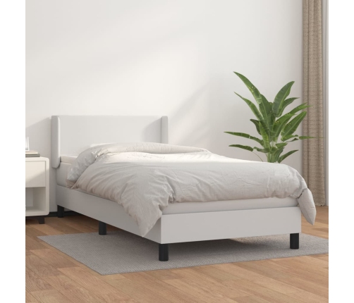 Cama box spring con colchón cuero sintético blanco 100x200 cm