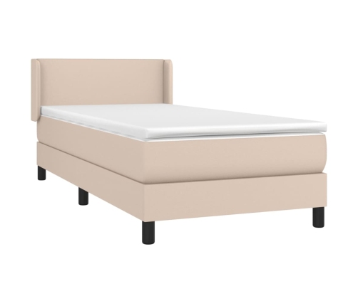 Cama box spring con colchón cuero sintético capuchino 100x200cm