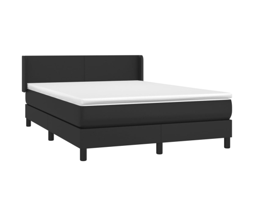 Cama box spring con colchón cuero sintético negro 140x190 cm