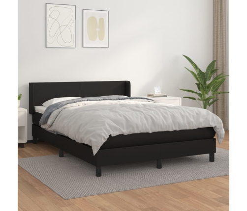 Cama box spring con colchón cuero sintético negro 140x190 cm